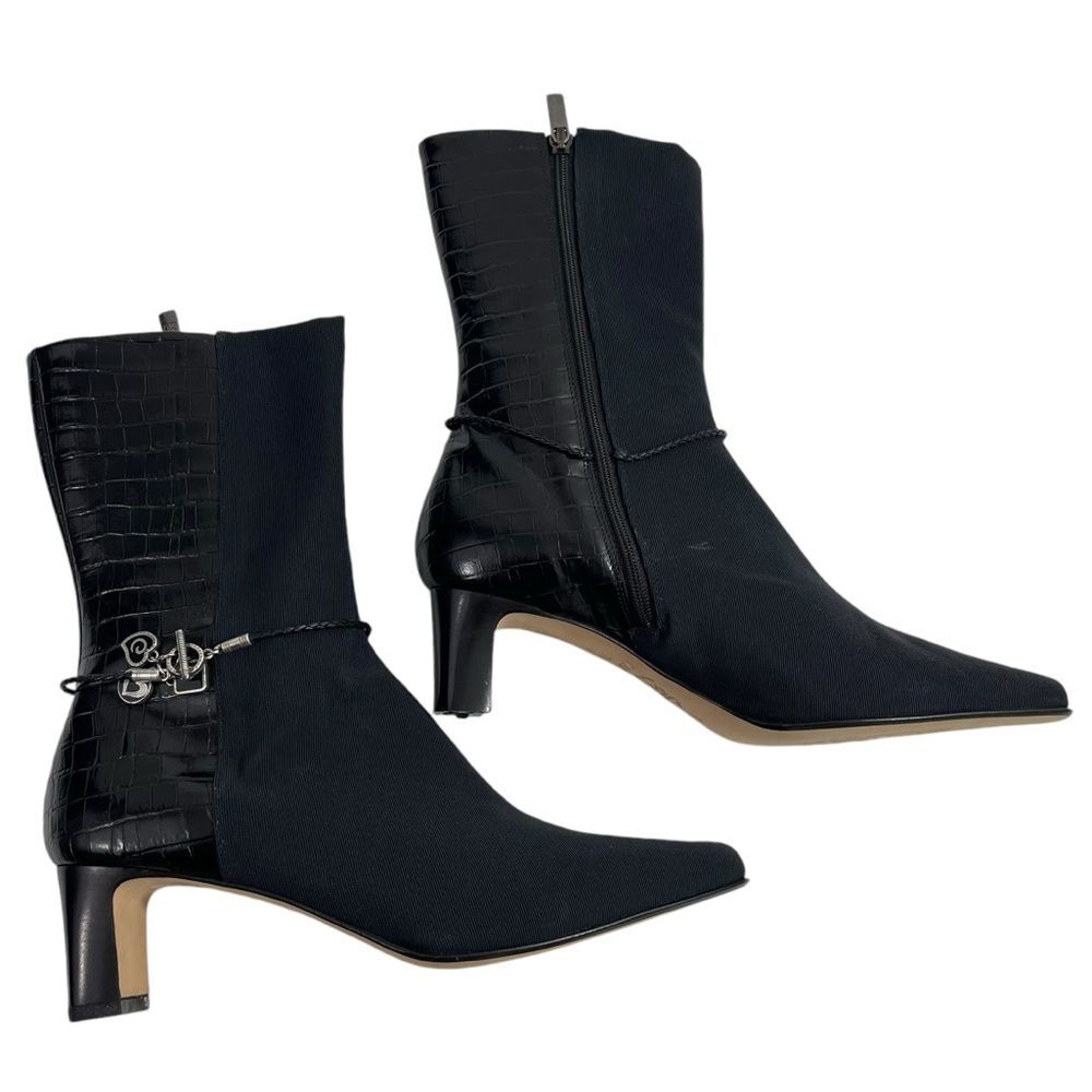 Brighton Black Leather Croc and Knit Sock Half Calf Boots Women’s Size 7.5 Shoes